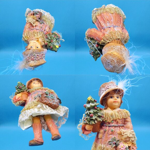 Victorian Girl Ornaments Dangle Legs Mauve Ivory Burgundy Christmas Set of 3 - Picture 4 of 8